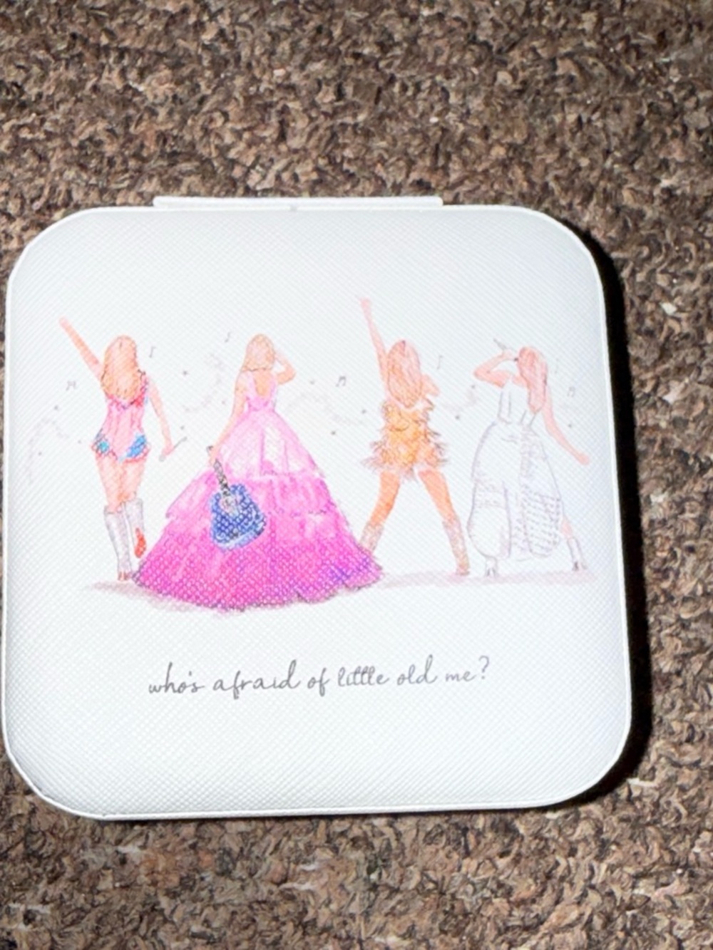 Women's White Compact Mirror with Pink Illustration